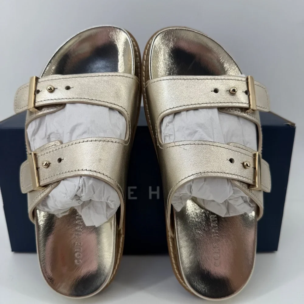 Cole Haan Marisol Footbed‎ Sandal Soft Gold Leather Slides Women Size 6 B